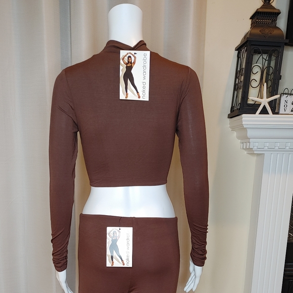 NAKED WARDROBE "DOWN MY NECK CROP TOP, CHOCOLATE L - Picture 8 of 11